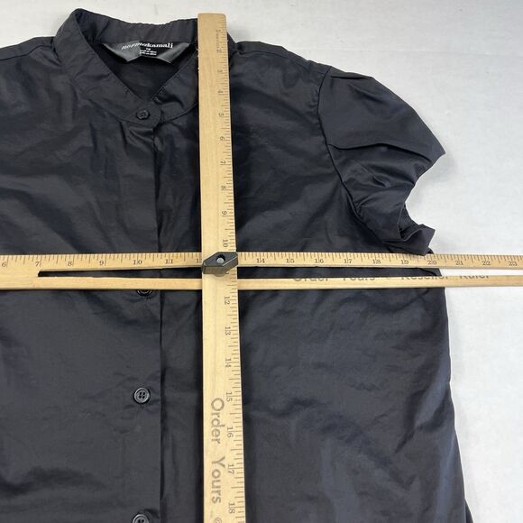 Norma Kamali Womens Black Button Front Blouse L Minimalist Work Short Sleeve Top - Picture 7 of 11